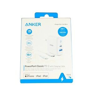 Cc1O Anker Apple Fast Charge Power Port Classic PD 2  w/ 3' Charging Cable White